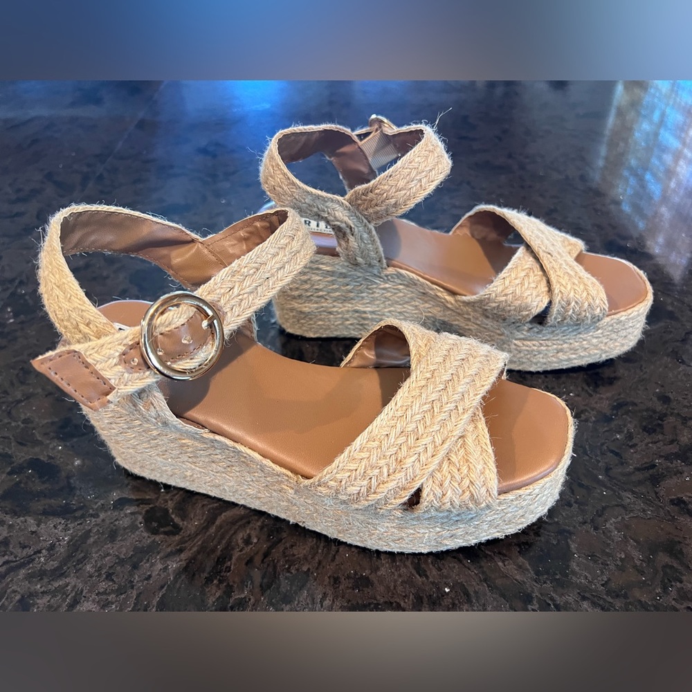 Raffia Espadrille Woven Wedge Platform Strap Sandals Sz 8